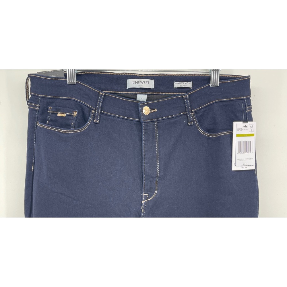 Nine West Cigarette Mid Rise Skinny Jeans Dark Rinse Indigo Blue Womens 14 NWT - Picture 5 of 9